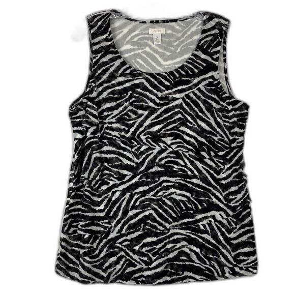 Chico's Tops - Chico's Zebra Print Mesh Size 2 L Ruffle Tank Top Sleeveless Black and White EUC